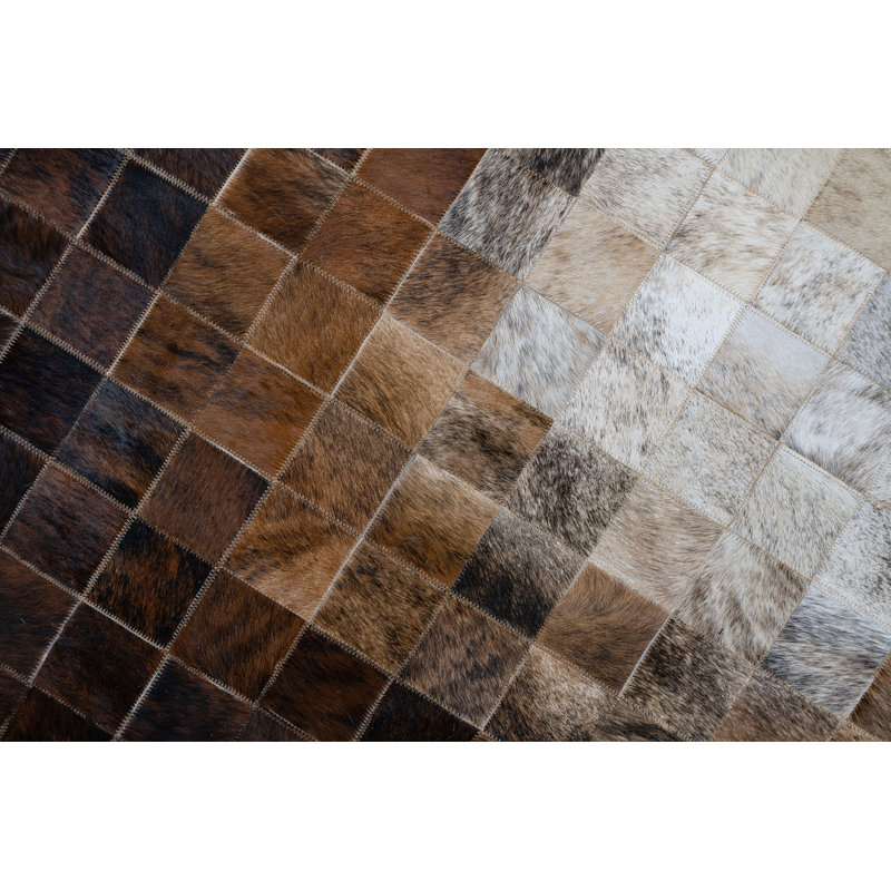Tapis brun / gris / noir en cuir de vache fabriqué à la main Bilderback, Rectangulaire 9 pi x 11 pi