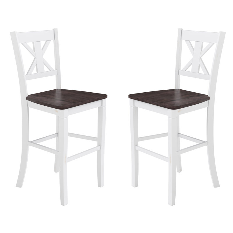 Tabouret en bois massif de 29 po Bakersville, Blanc délavé
