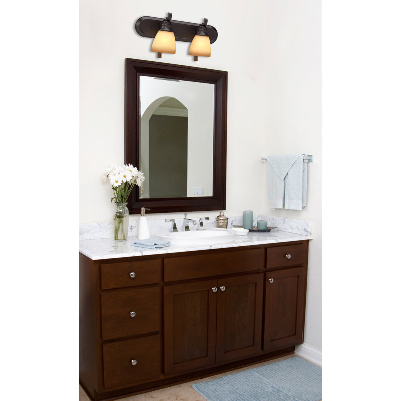 Rainier 2-Light Indoor Foundry Bronze Bath or Vanity Wall Mount with Sandstone Glass Bell Shades
