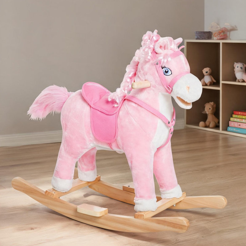 Chevaux et animaux à bascule en métal rose, 11,5 x 5,3 x 9,9 po, avec contrôle pratique