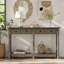 Console avec deux tiroirs de rangement et une tablette inférieure, bois lavé gris, assemblage facile pour le salon, entrée (comprend une seule table de salle à manger)