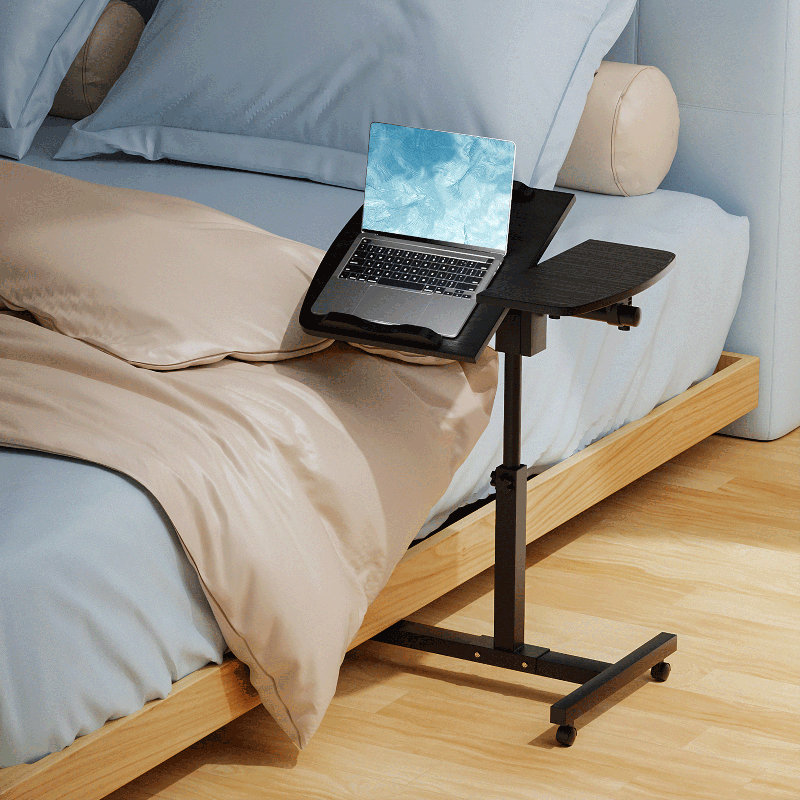 Mobile Laptop Desk Standing Desk With Mouse Pad & Tilting Tabletop, Adjustable Height Computer Table, Black
