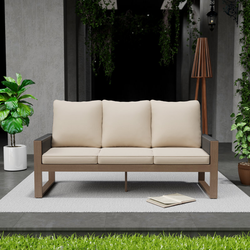Canapé de patio en bois avec coussins, Beige