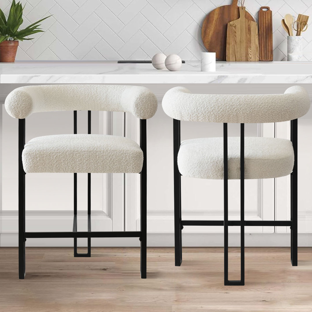 Modern Boucle Upholstered Counter Height Bar Stool (Set of 2) Latitude Run®
