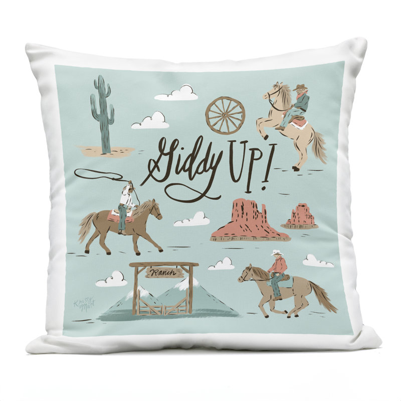 Coussin d'extérieur imprimé Giddy Up Cowboys & Ranch par Krissy Mast