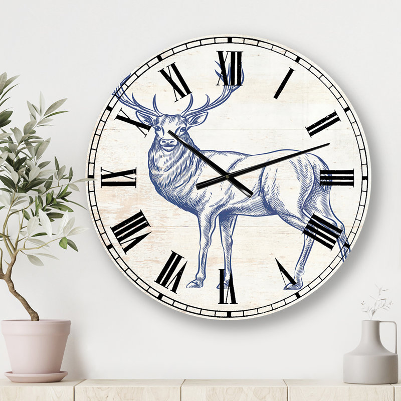 Horloge murale Deer Wild and Beautiful, Moyen, Bleu