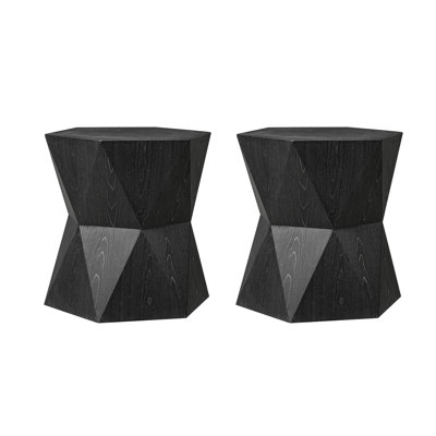 Messapian Messapian Modern Octagonal End Table with Sculptural Geometric Base and Oak Veneer Finish