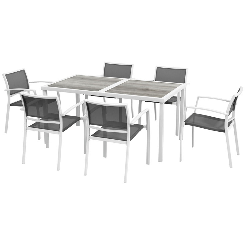 Ensemble de salle à manger 7 pièces pour 6 personnes avec chaises empilables pour le jardin