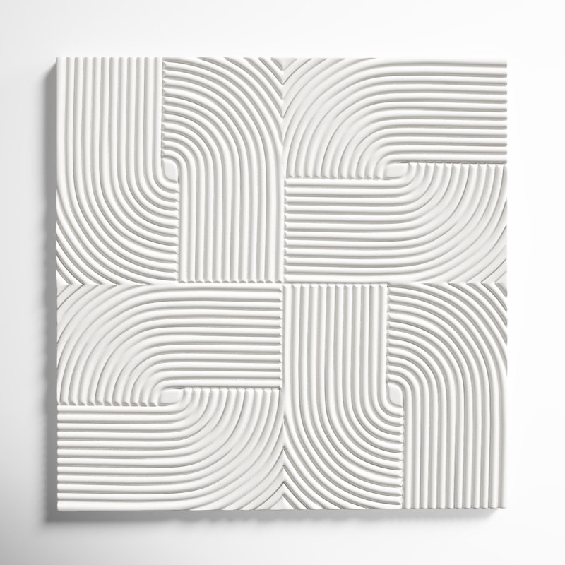 48'' White Geometric Wood Square Wall Art