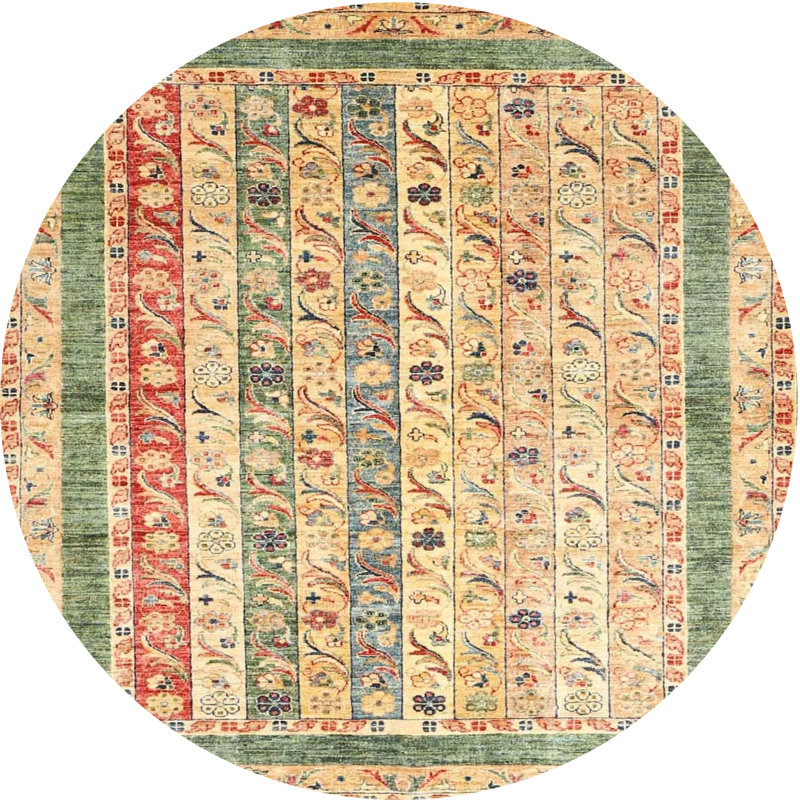 Tapis de zone ivoire/vert léger contemporain, Rond 6 pi