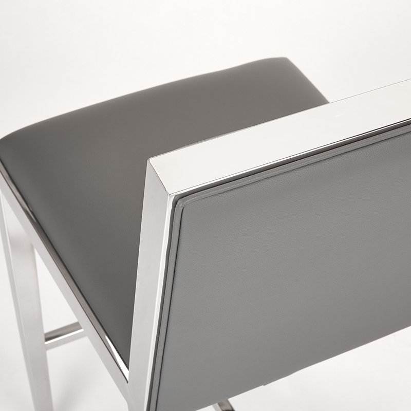 Upholstered Counter Stool with Metal Frame, Gray