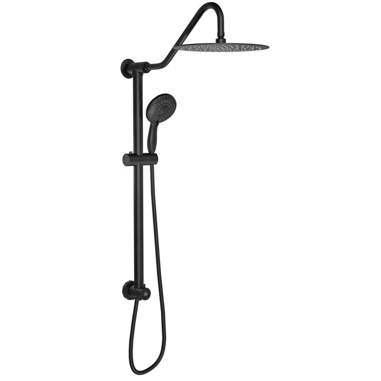 5-Function 10'' Round Adjustable Rain Dual Handheld Shower Head Combo with Slide Bar