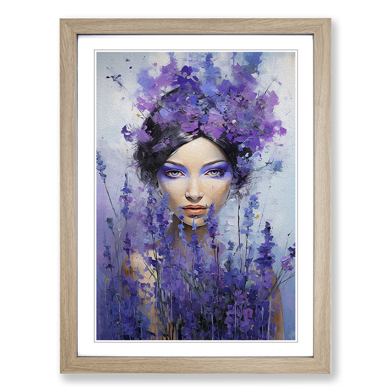 Lavender Flower Expressionism No.2 - Framed Print, 64cm H x 46cm W x 2cm D, Oak