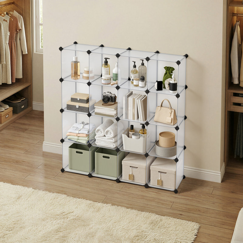 Organisateur de rangement à 16 cubes, tablette de rangement en plastique pour garde-robe, salon de chambre à coucher, Blanc