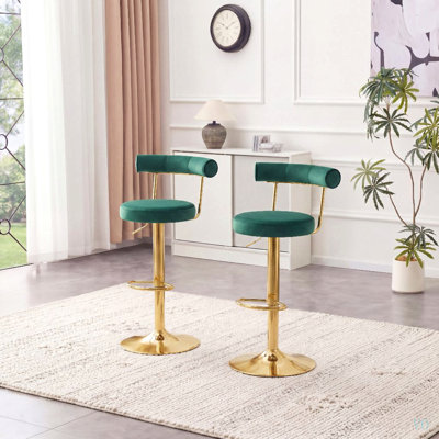 Chaise de bar pivotante rembourrée en velours doux avec pieds galvanisés - Ensemble de 2 tabourets de bar pour salle à manger, salon, café, réception
