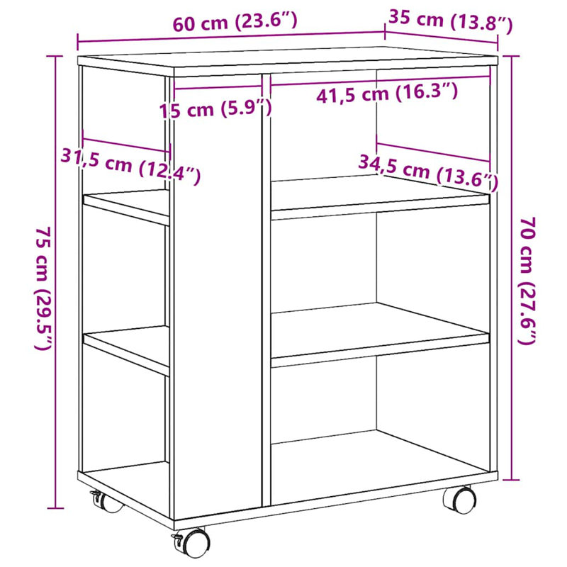 Ayaru 60cm Wide Mobile File Cabinet, Old Wood