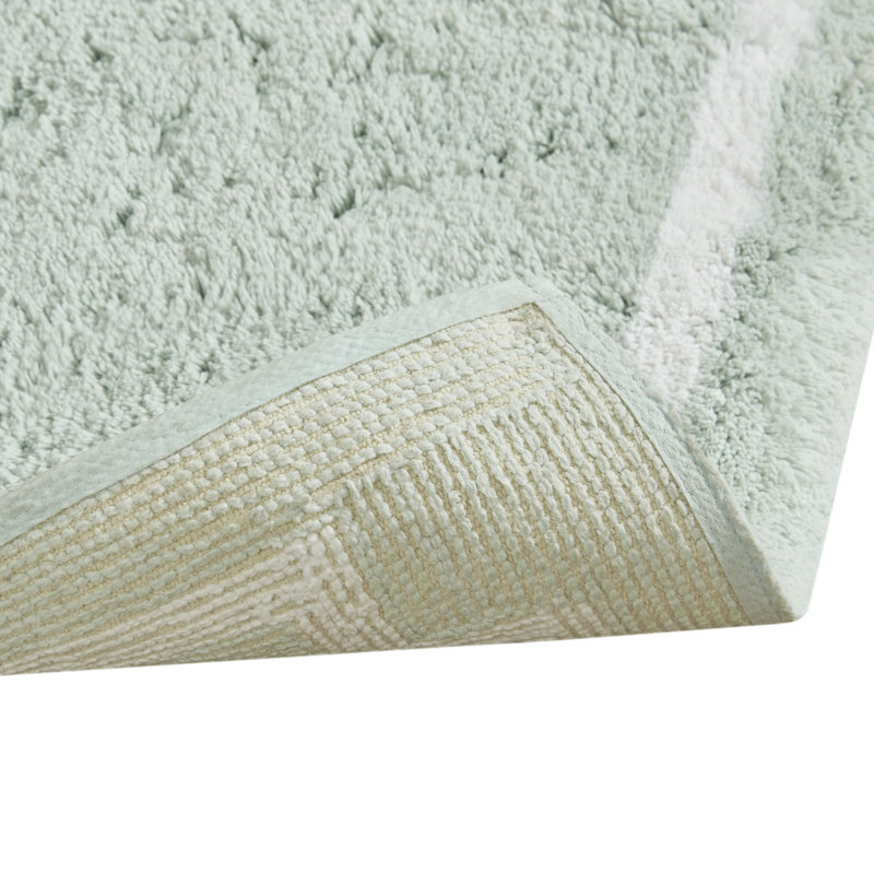 Seafoam Green Cotton Geometric Border Bath Rug 24" x 72"