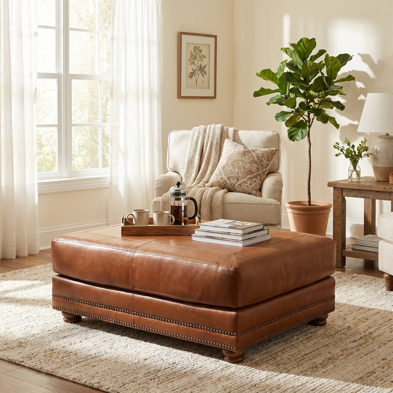 Repose-pieds cannelé brun 100% cuir 50 x 30 po Canyon