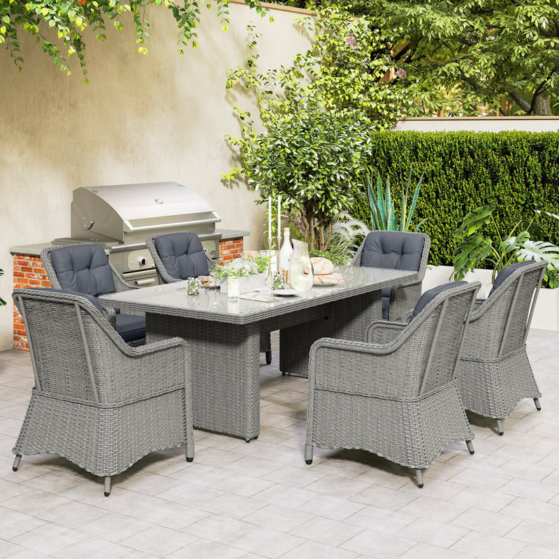 Rectangular 7 - Piece 6 - Person 200Cm L Outdoor Table Set