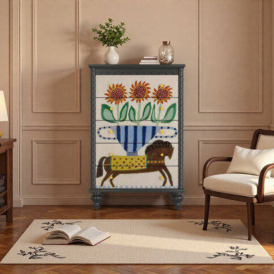 Commode en bois massif French Abstract Art
