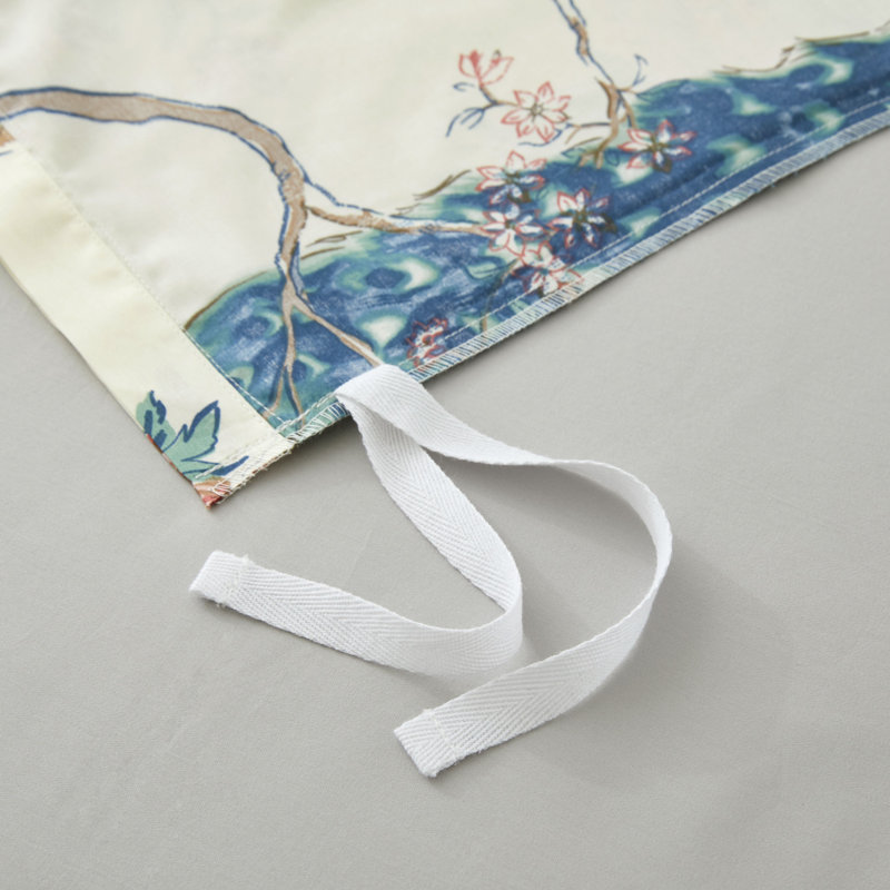 Queen Teal Blue Cotton Satin Floral Duvet Cover Set