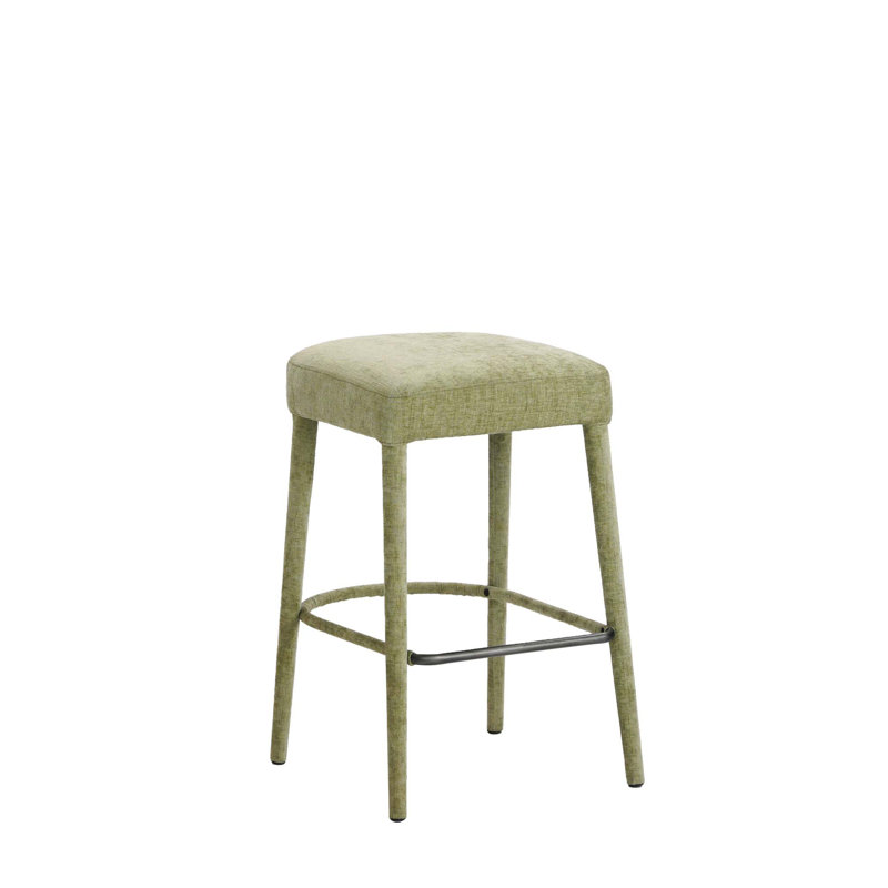 Tabouret de bar rembourré sans dossier avec siège rembourré et repose-pieds intégré, Vert