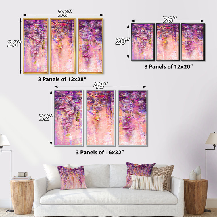 Winston Porter Pink And Violet Flowers Watercolor Framed On Canvas 3 ...