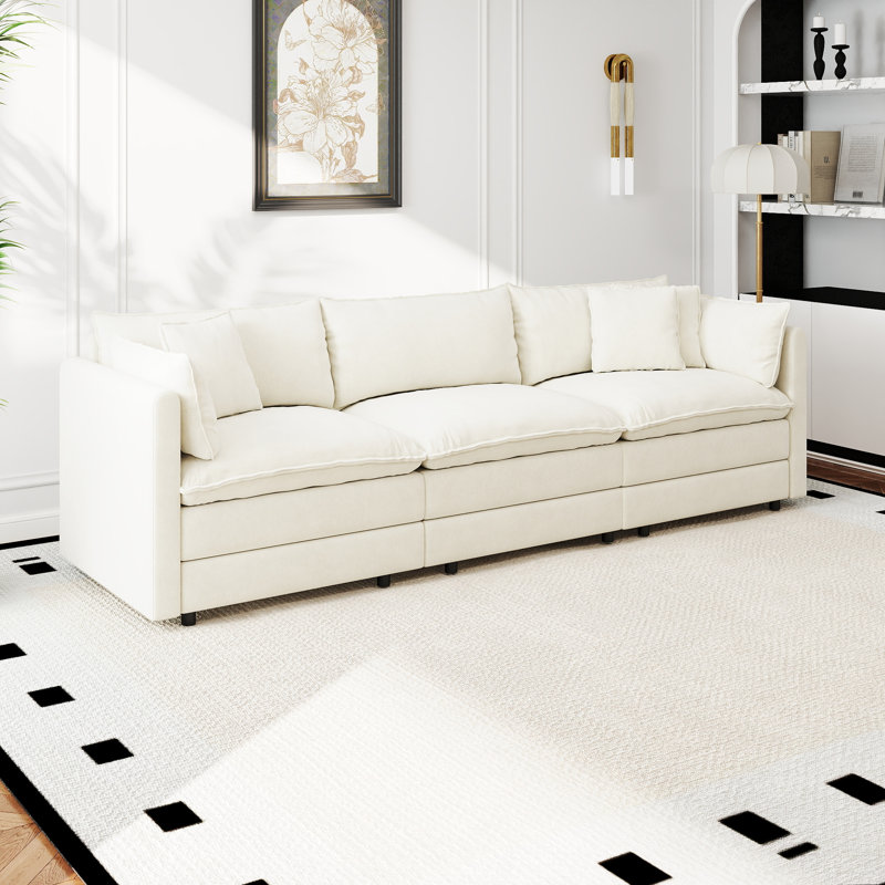 Canapé en chenille moderne, H 33,85 po x l 112,20 po x P 35,82 po, 3, Beige