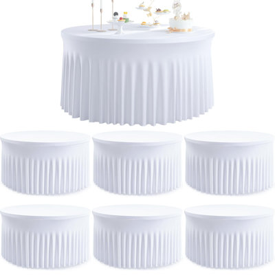 6 Pack Baby Spandex Round Tablecloths For 60 Inch Table, Stretchy 120Inch Fitted 5FT Round Table Cloths, Wrinkle Free Table Cover With Skirt For Wedding Party Dining Banquet