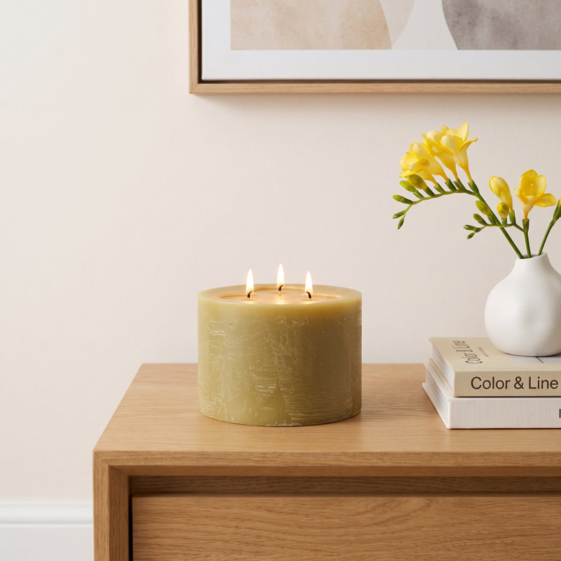 3 Wick Large Dark Champagne Flameless Candle, Yellow