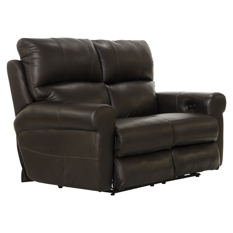 Nicey 76" Italian Leather Power Reclining Loveseat, Similicuir brun