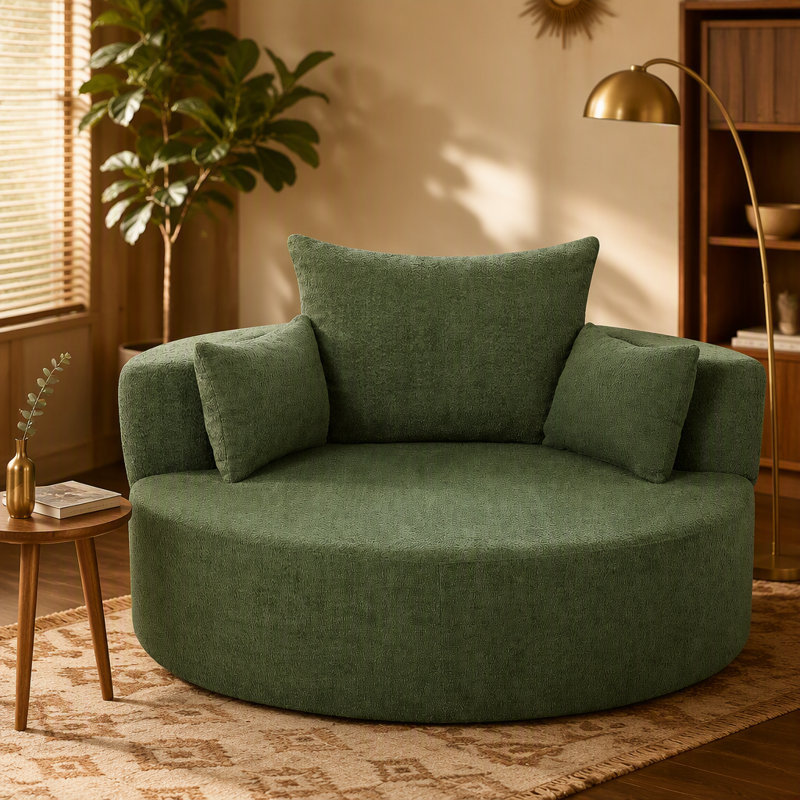 Fauteuil d'appoint pivotant à 360 ° avec 3 coussins amovibles pour le salon, la chambre à coucher, le bureau et l'hôtel, vert