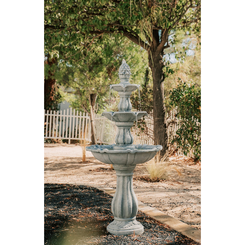 51-inch 3-Tier Outdoor Water Fountain with Pineapple Top – Freestanding Garden Waterfall with Pump, Auto Shut-Off, and Fiber Resin Build – Lawn & Patio Deco