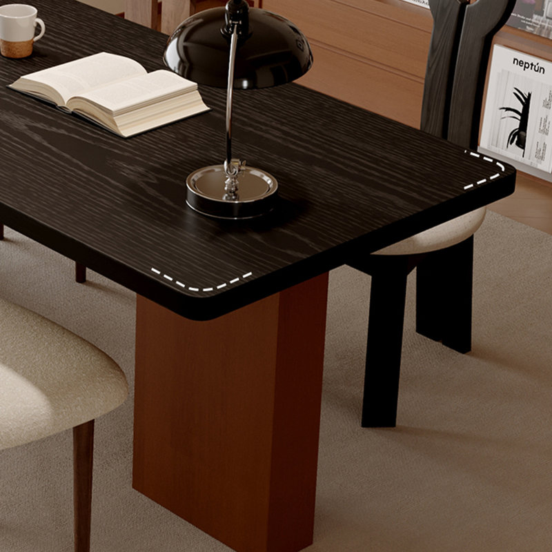 Black + Brown Rectangular Solid Wood desk, 29.53" H x 55.12" W x 27.56" D