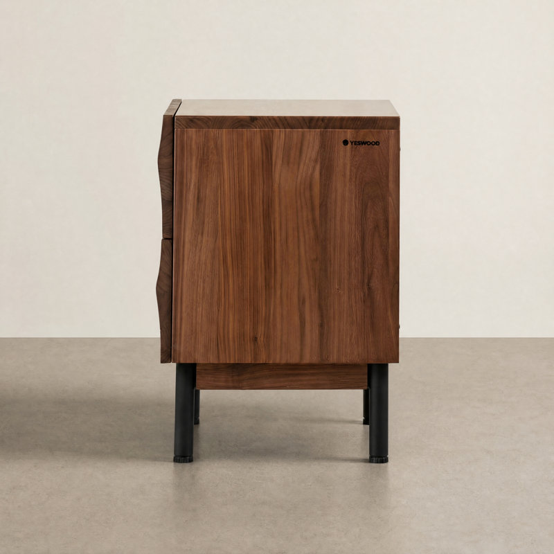 Petite et étroite table de chevet en noyer noir 19,76 po avec 2 tiroirs