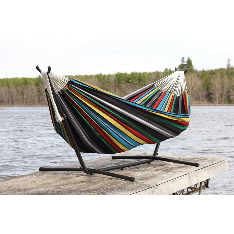 Double Classic Hammock with Stand, 104cm H x 280cm L x 109cm W, Black, Rio Night