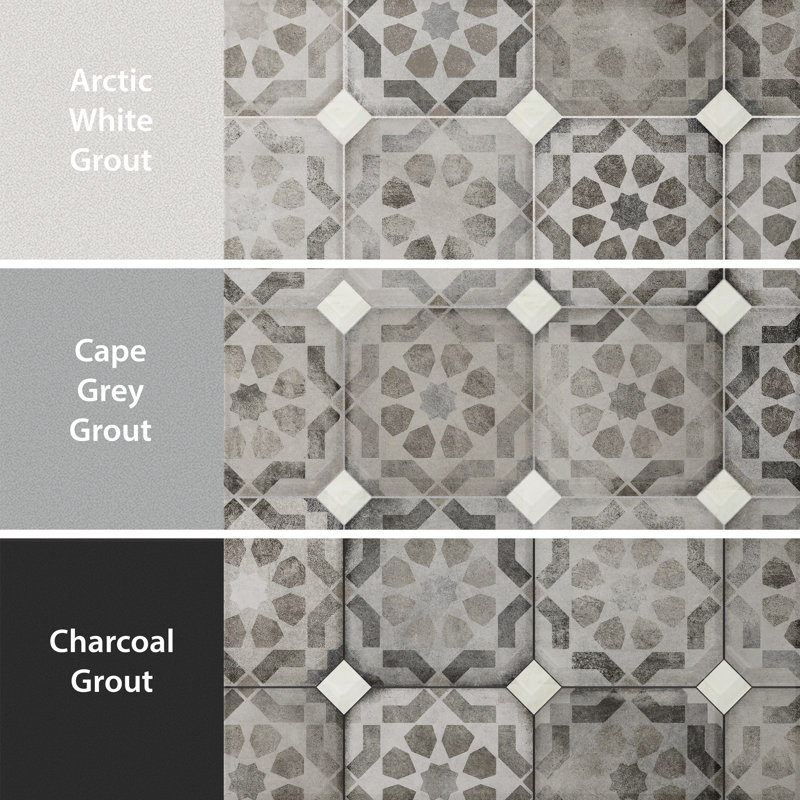 Laverton Octagon W/Taco 7-7/8 In. X 7-7/8 In. Porcelain Floor And Wall Tile, Gray/White