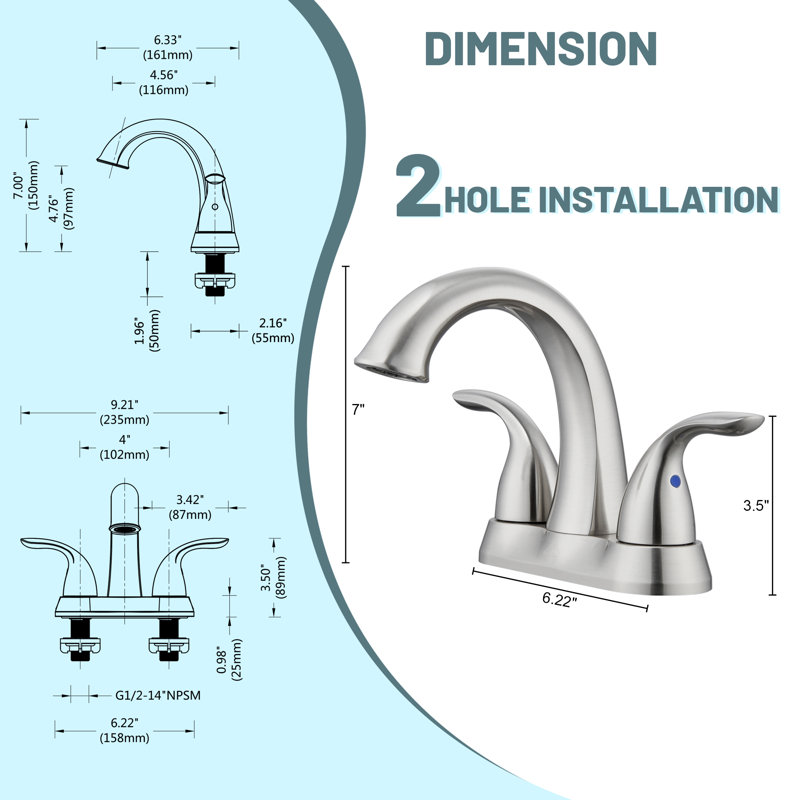 Brushed Nickel 2-Handle Centerset Bathroom Faucet with Pop-Up Drain