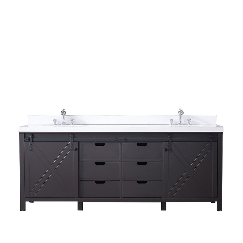 Marsyas 84 in W x 22 in D Double Bath Vanity Top, Brown, White Quartz