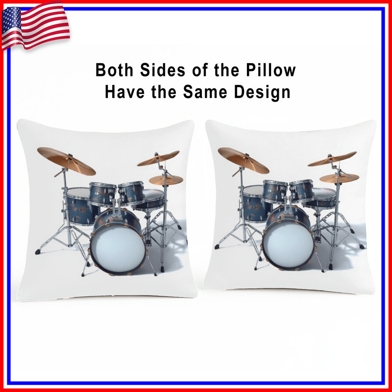 Blue Drum Set Double Sided Throw Pillows, 14 x 14 inches