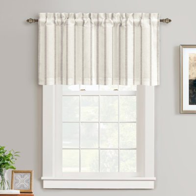Mudge Farmhouse Striped Linen Double Layer Thermal Insulated Room Darkening  Window ValancesRod Pocket Vertical Striped Kitchen Valance for Bathroom