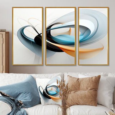 Ensemble de décorations murales Minimal Streams Turquoise Gold - Abstract Modern Waves