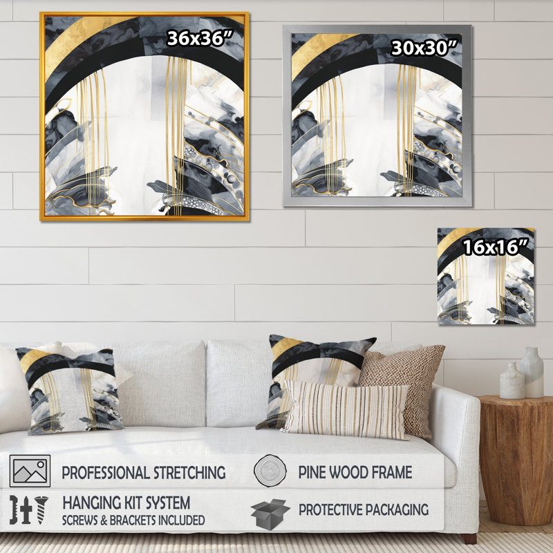 Marbre, peinture texturée II - marbre abstrait, art mural, salon, Cadre photo noir, H 16 po x l 16 po x P 1 po