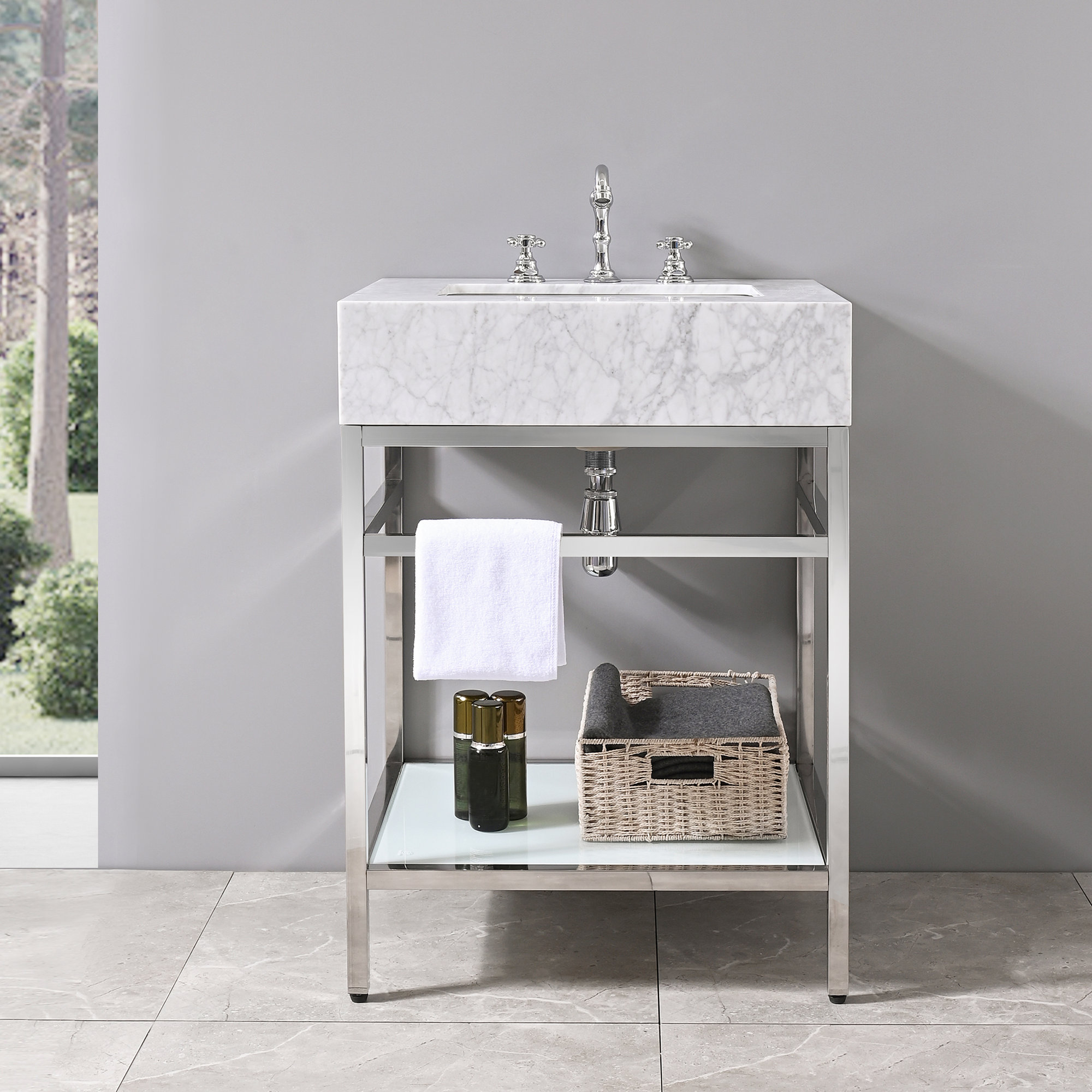 Hokku Designs Carrara Marble Theiler Bathroom Vanity with Sink ...