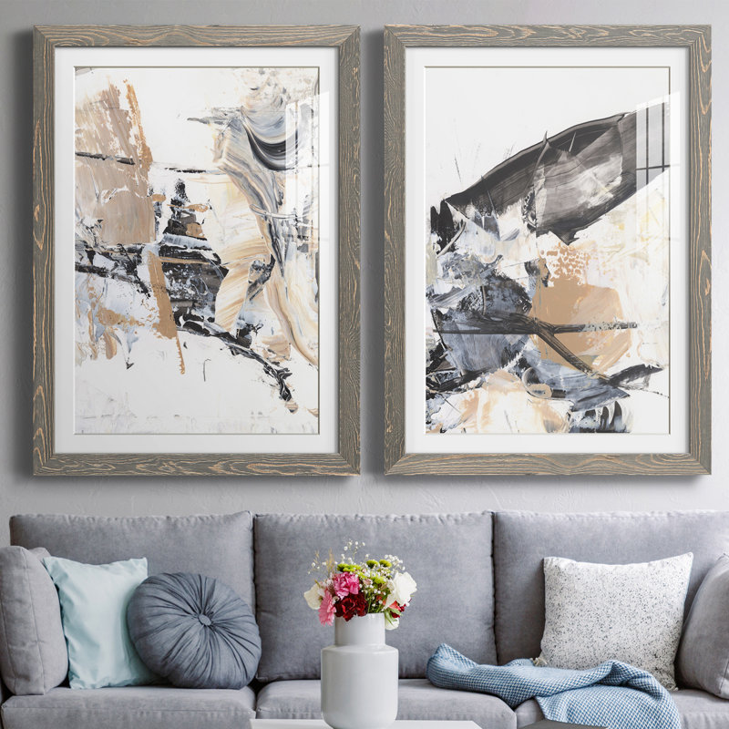Ruckus III - Ensemble de 2 peintures encadrées, H 20 po x l 17 po x P 1 po, Cadre gris