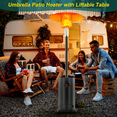 48,000 Btu Patio Heater, Glass Tube Propane Patio Heater With Wheels And Cover