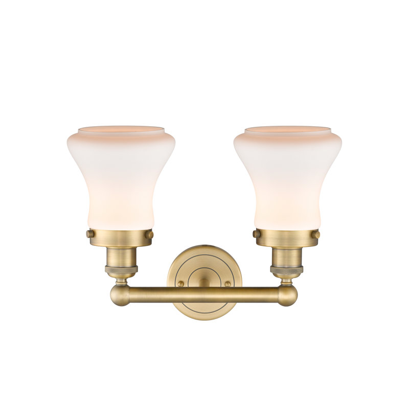 Éclairage pour meuble-lavabo à 2 lumières à intensité variable Asadbek, Blanc mat, Laiton brossé