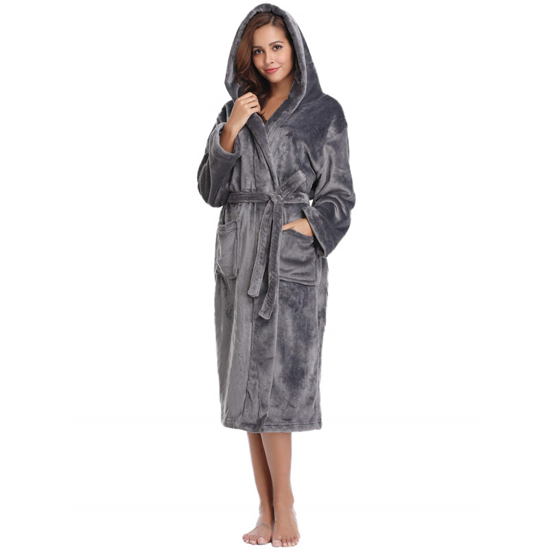 Jarom Flannel Mid-Calf Bathrobe, M, Grey