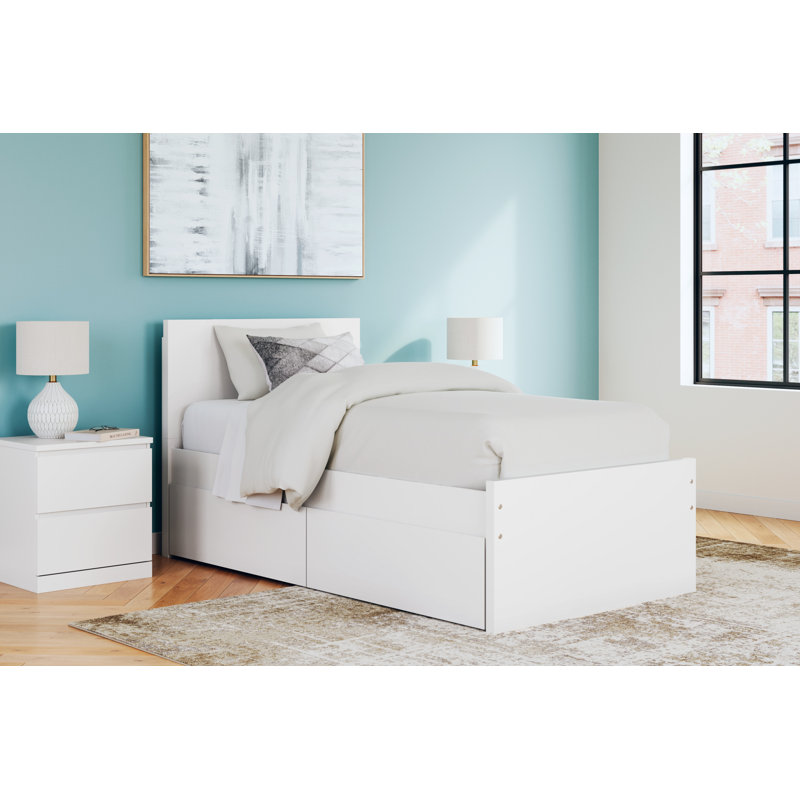 Lit plateforme Dunagan, Lit simple, Blanc