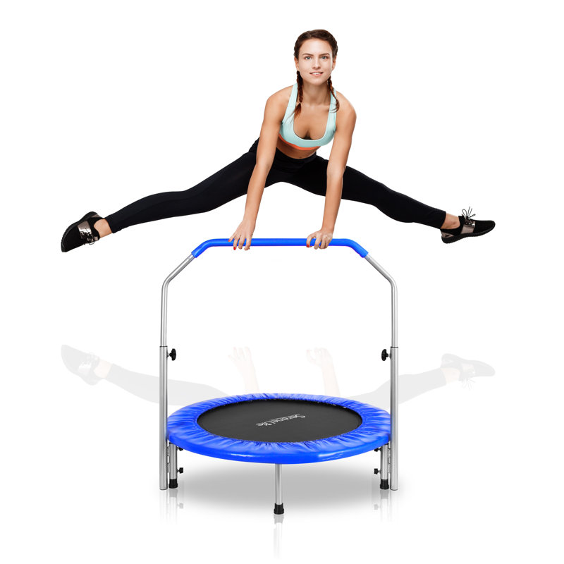 3.8' Foldable Round Fitness Trampoline with Handlebar